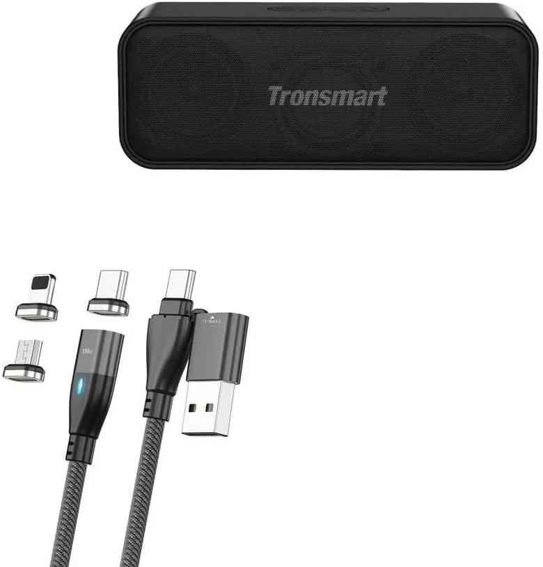 BoxWave Cable Compatible with Tronsmart T2 Mini Portable Outdoor Speaker - MagnetoSnap PD AllCharge Cable (100W), Magnet Charging Braided USB Type-C Micro - Jet Black