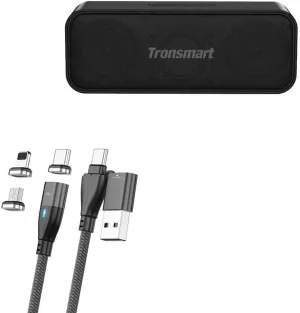 BoxWave Cable Compatible with Tronsmart T2 Mini Portable Outdoor Speaker - MagnetoSnap PD AllCharge Cable (100W), Magnet Charging Braided USB Type-C Micro - Jet Black