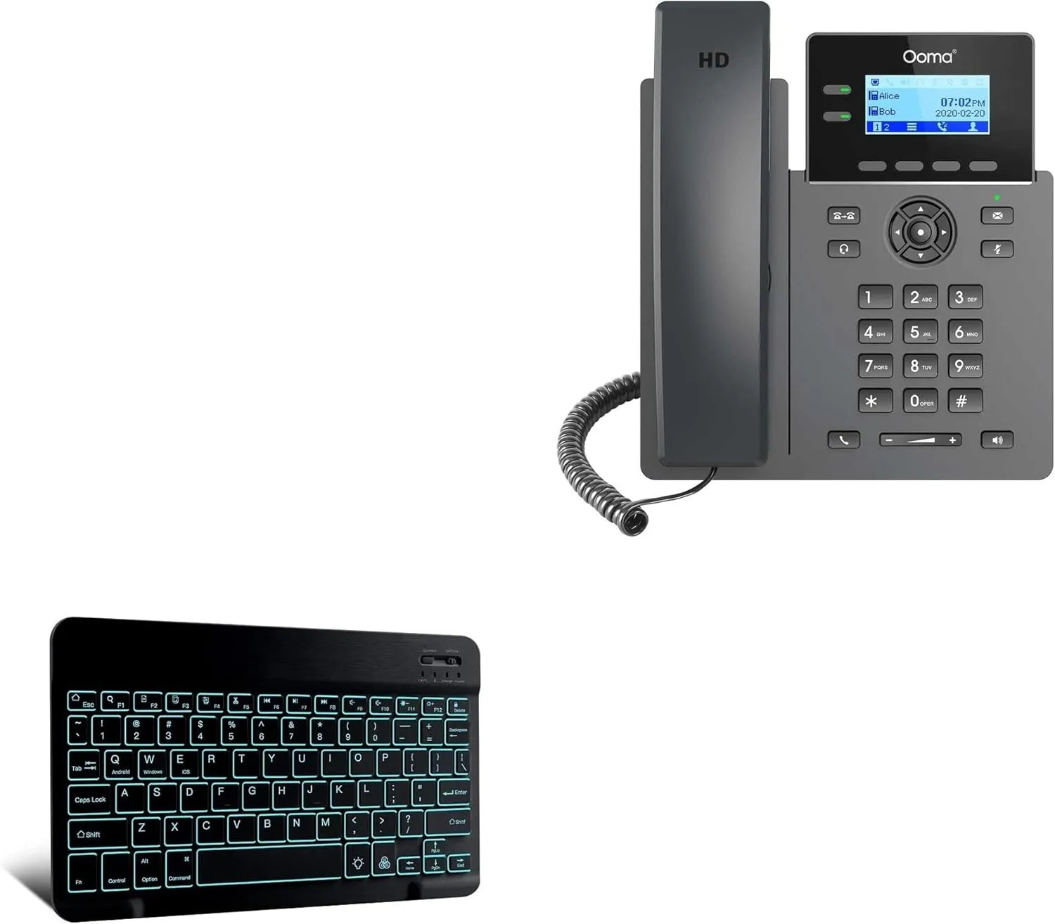 BoxWave Keyboard Compatible with Ooma 2602 IP Phone - SlimKeys Bluetooth Keyboard - with Backlight, Portable Slim LED 7 Colors - Jet Black
