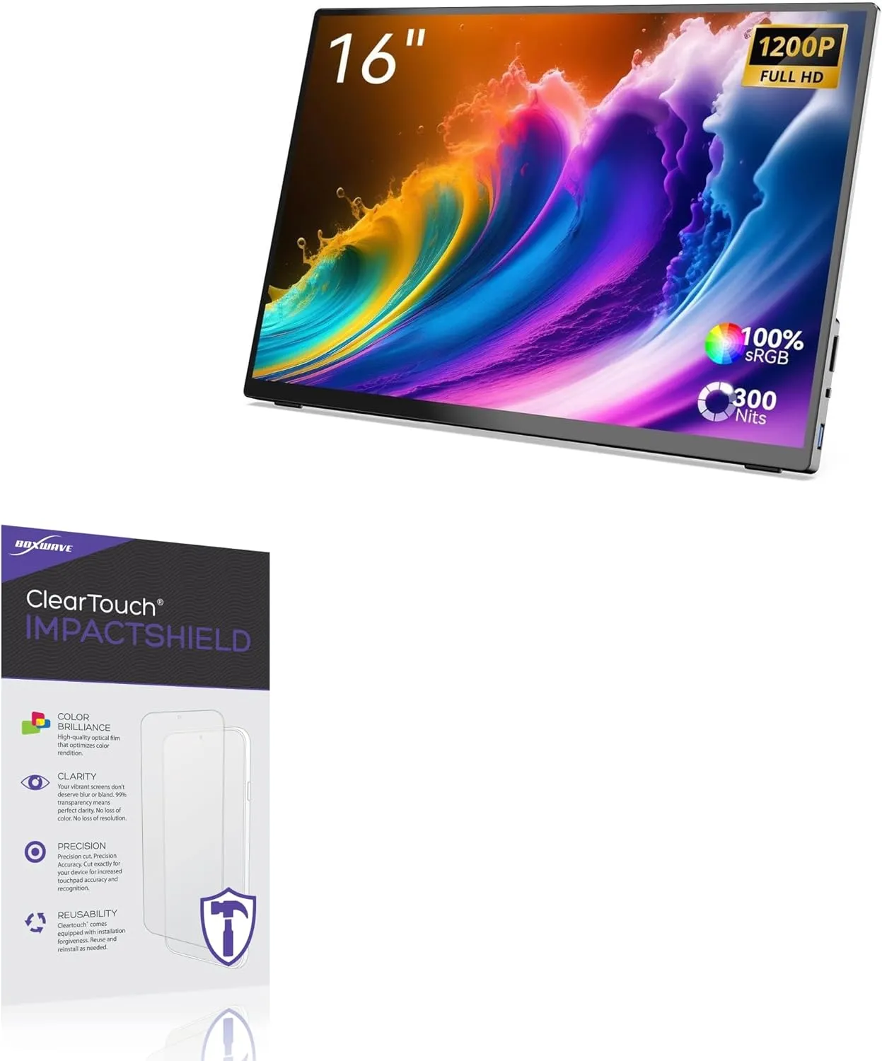 BoxWave Screen Protector Compatible with Minix SF16 Portable Monitor (16 in) - ClearTouch ImpactShield (2-Pack), Impenetrable Screen Protector Flexible Film