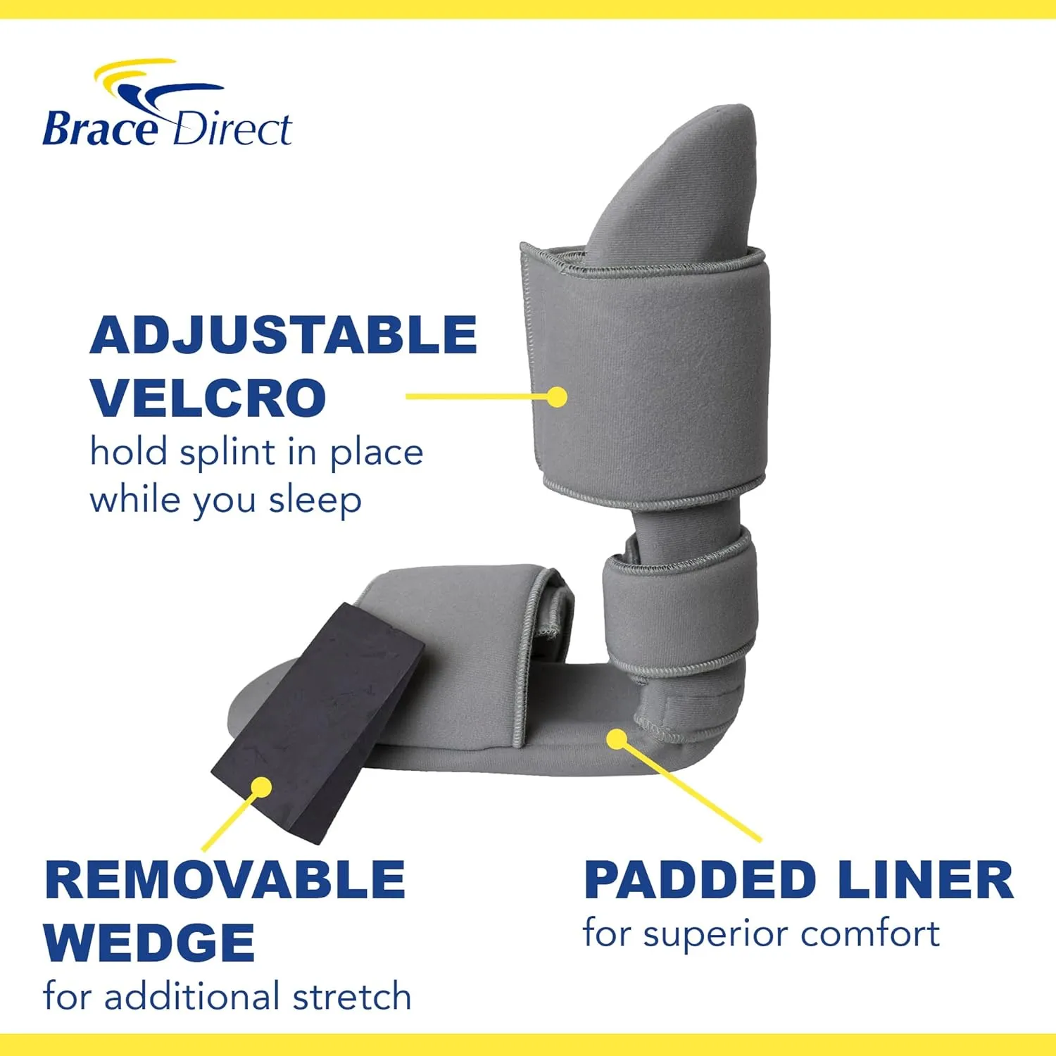 Brace Direct Padded Night Splint 90 Degree Sleeping Boot - Immobilizing Stretching Support for Plantar Fasciitis, Drop Foot, Achilles Tendonitis, Heel Spurs, Small (US Shoe Men 4.5-7 / Women 6.5-8)