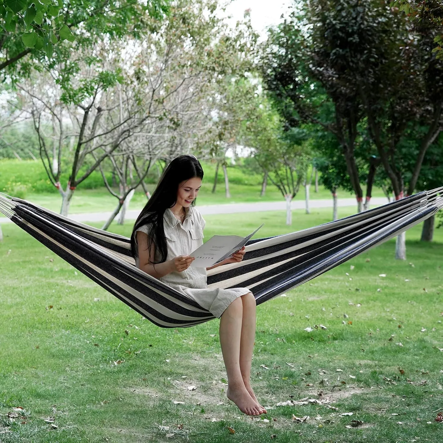 Brazilian Hammock with Tree Straps - Cotton Hammocks Portable Hammock with Carry Bag for Backyard, Porch, Outdoor and Indoor Use