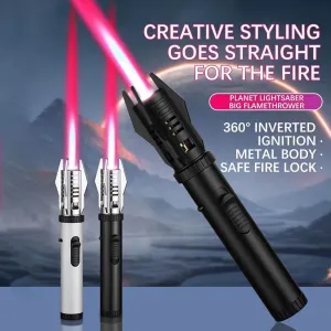 Bright Fire Lighter Rechargeable Lightsaber Lighter,Adjustable Red/Blue Flame, Refillable Butane Windproof Jet Flame Cool Lighters with Safety Lock, for Candles Campfires BBQ Baking, Camping(Silver)