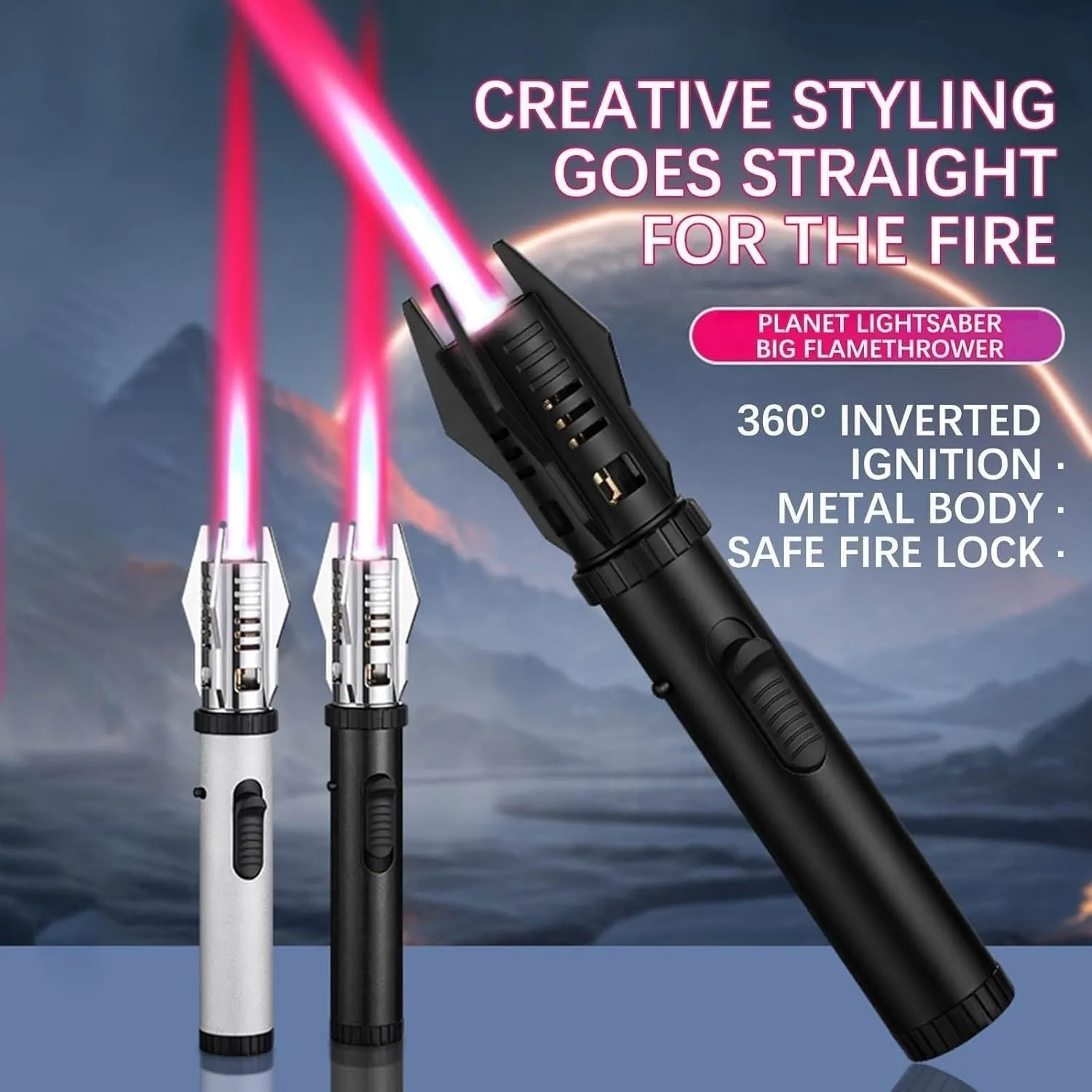 Bright Fire Lighter Rechargeable Lightsaber Lighter,Adjustable Red/Blue Flame, Refillable Butane Windproof Jet Flame Cool Lighters with Safety Lock, for Candles Campfires BBQ Baking, Camping(Silver)