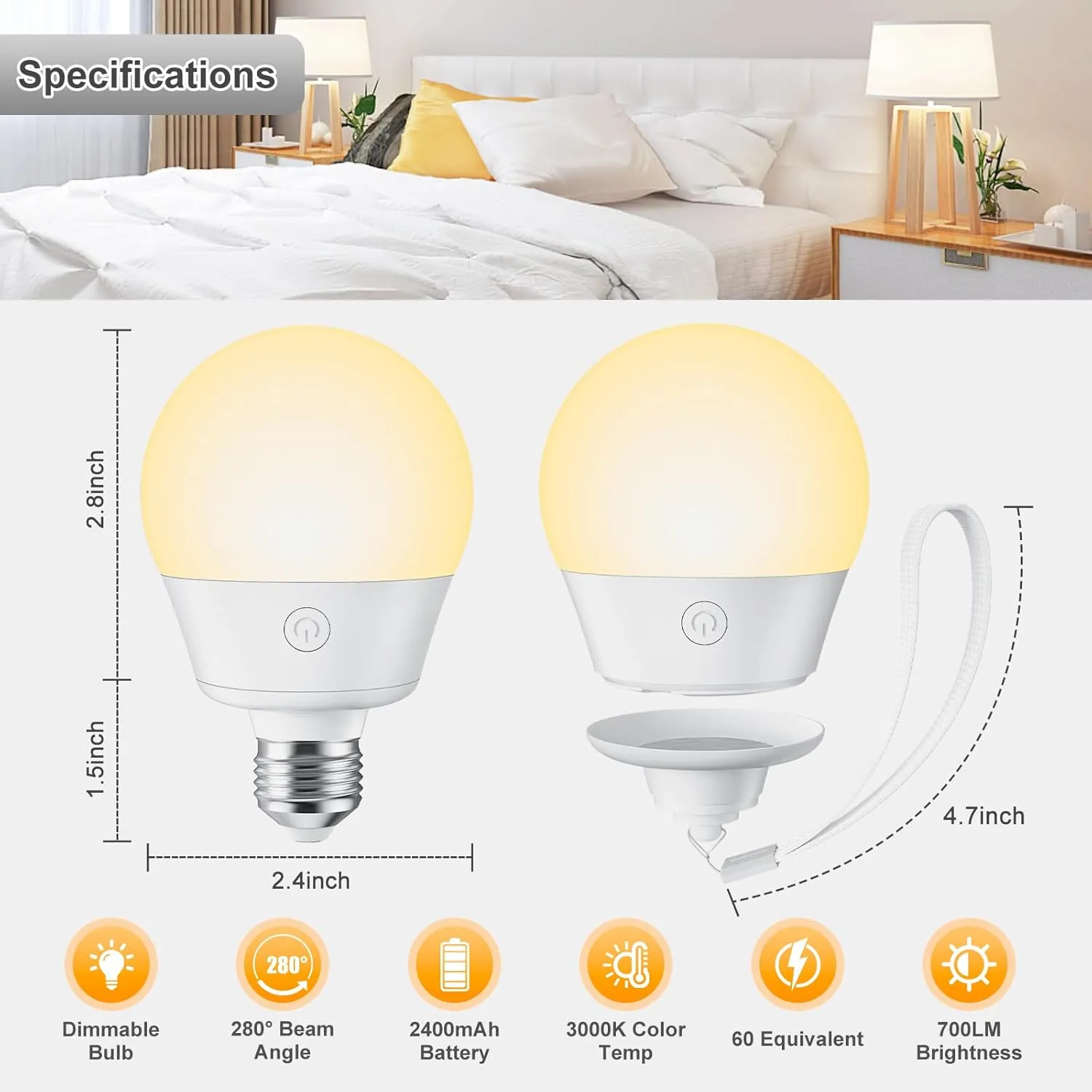 Brightown E26 Rechargeable Light Bulb with Remote and Timer, Battery Backup Bulb for Sconces and Lamps, E26 Detachable Charging for Non-Hardwired Fixture, 3 Color Temperatures   9 RGB Colors, 4 Pack