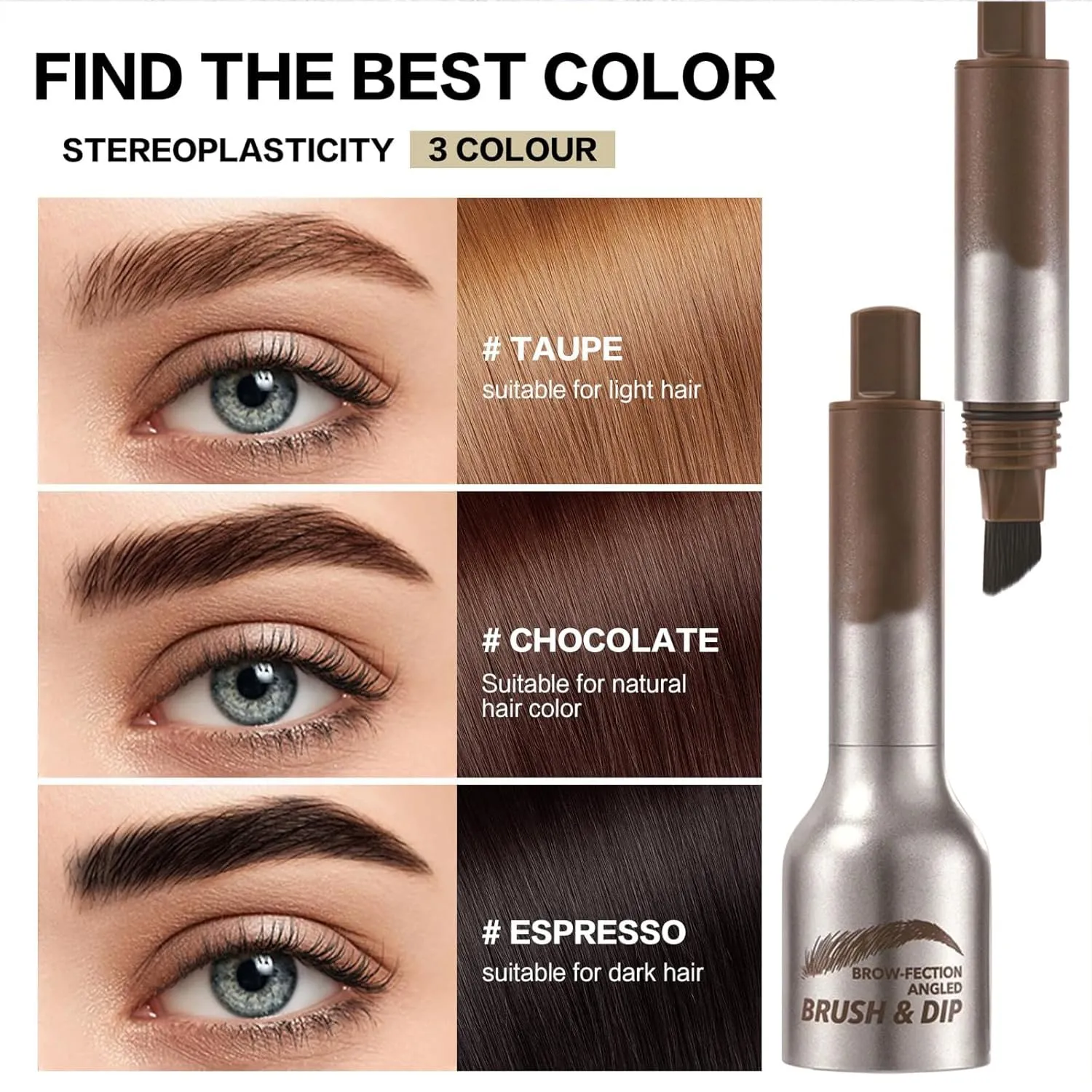 Brow Brush, 1/2PCS Eyebrow, Instant Brow Brush, Instant Brow, Liquid Eyebrow Brush, Brow-Fection Angled Brush & Dip-Chocolate Long Lasting Waterproof (#01 #04)