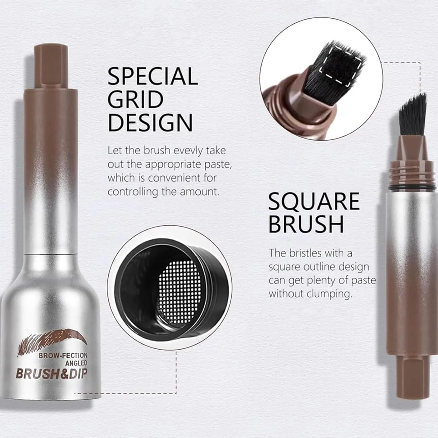 Brow Brush, 1/2PCS Eyebrow, Instant Brow Brush, Instant Brow, Liquid Eyebrow Brush, Brow-Fection Angled Brush & Dip-Chocolate Long Lasting Waterproof (#01 #04)