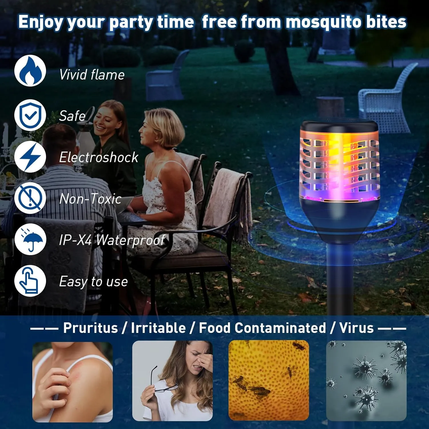 Bug Zapper Outdoor, 2-in-1 Mosquito Killer & Decorative Flame Light, IP-X4 Waterproof Plug in with RGB Light, Fly Zapper Mosquito Catcher for Patio Garden, 6Pack