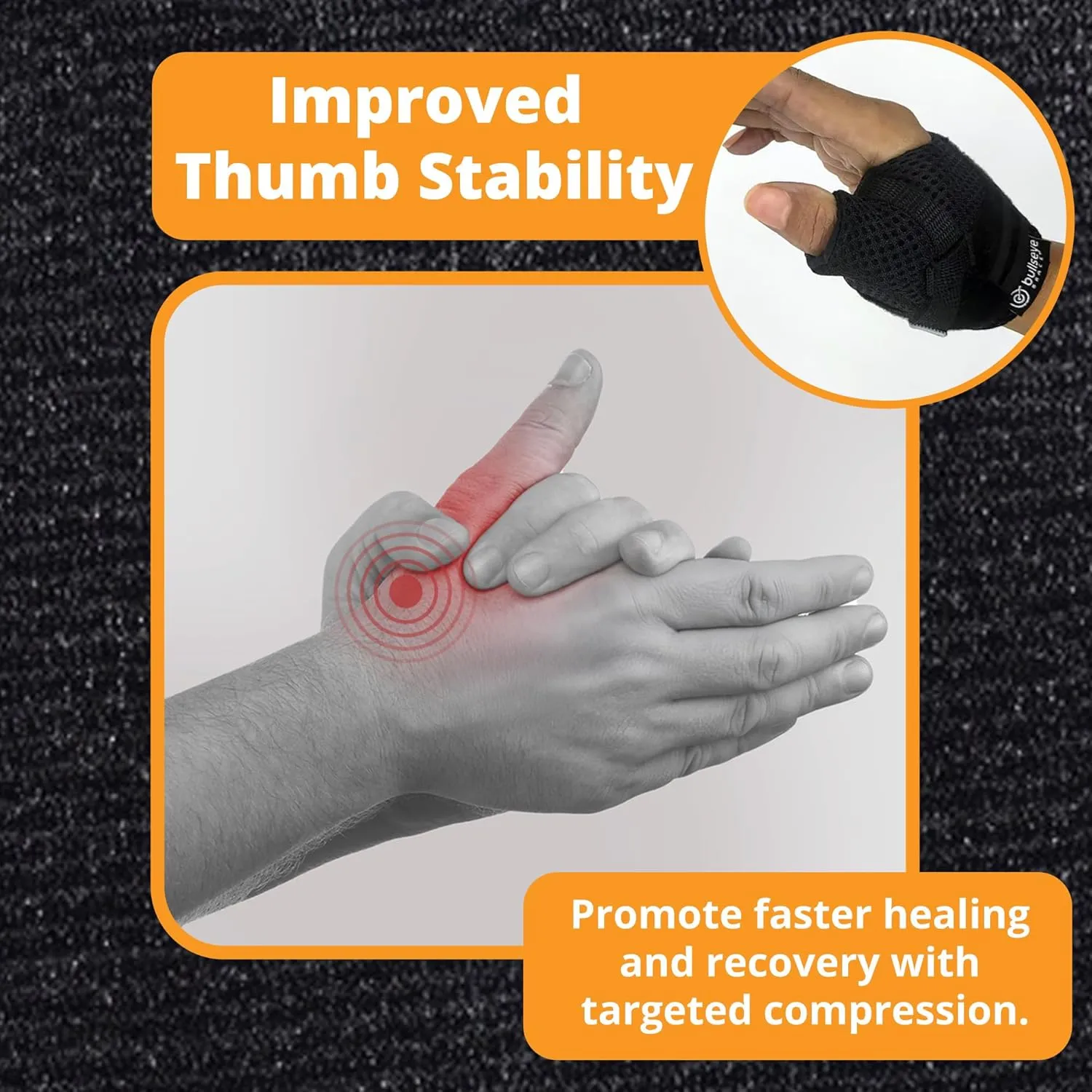 Bullseye Thumb Brace – Stabilizes CMC Joint for Arthritis & Injury Relief, Adjustable Fit, Speed Lacer for Easy On/Off, Comfortable, Hand Wash, Air Dry (L/XL - Right Hand, 23-27 cm)