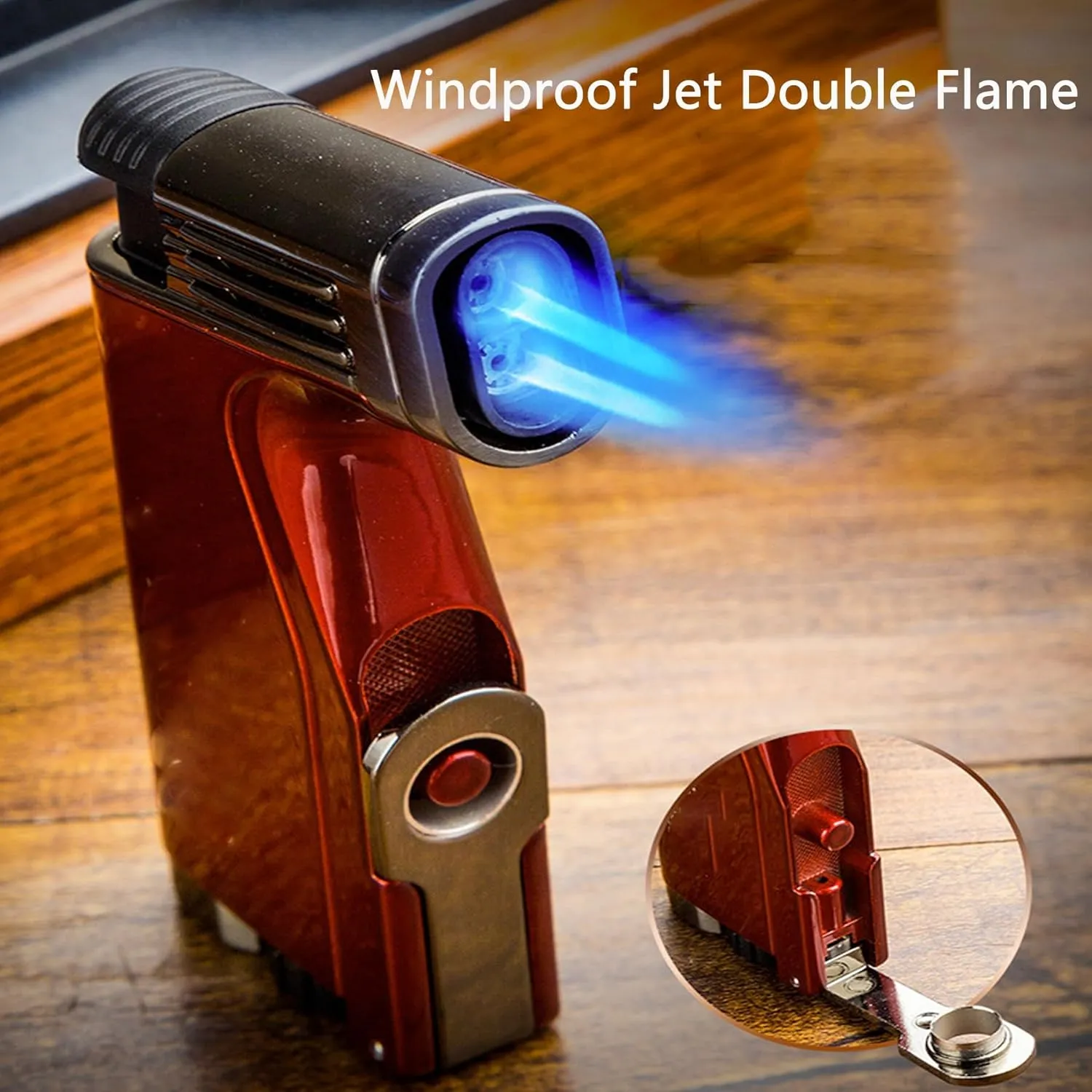 Butane Lighter Windproof Dual Flame Visible Fuel Window Flame Adjustment Compact and Portable Suitable for Outdoor Enthusiasts and Daily use(Black)