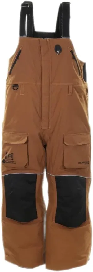 by CLAM Ascent Float Bib – Brown/Black – Waterproof Insulated Ice Fishing Bib with MotionFloat Technology for Flotation Assist – Durable, Breathable Cold Weather Safety Gear