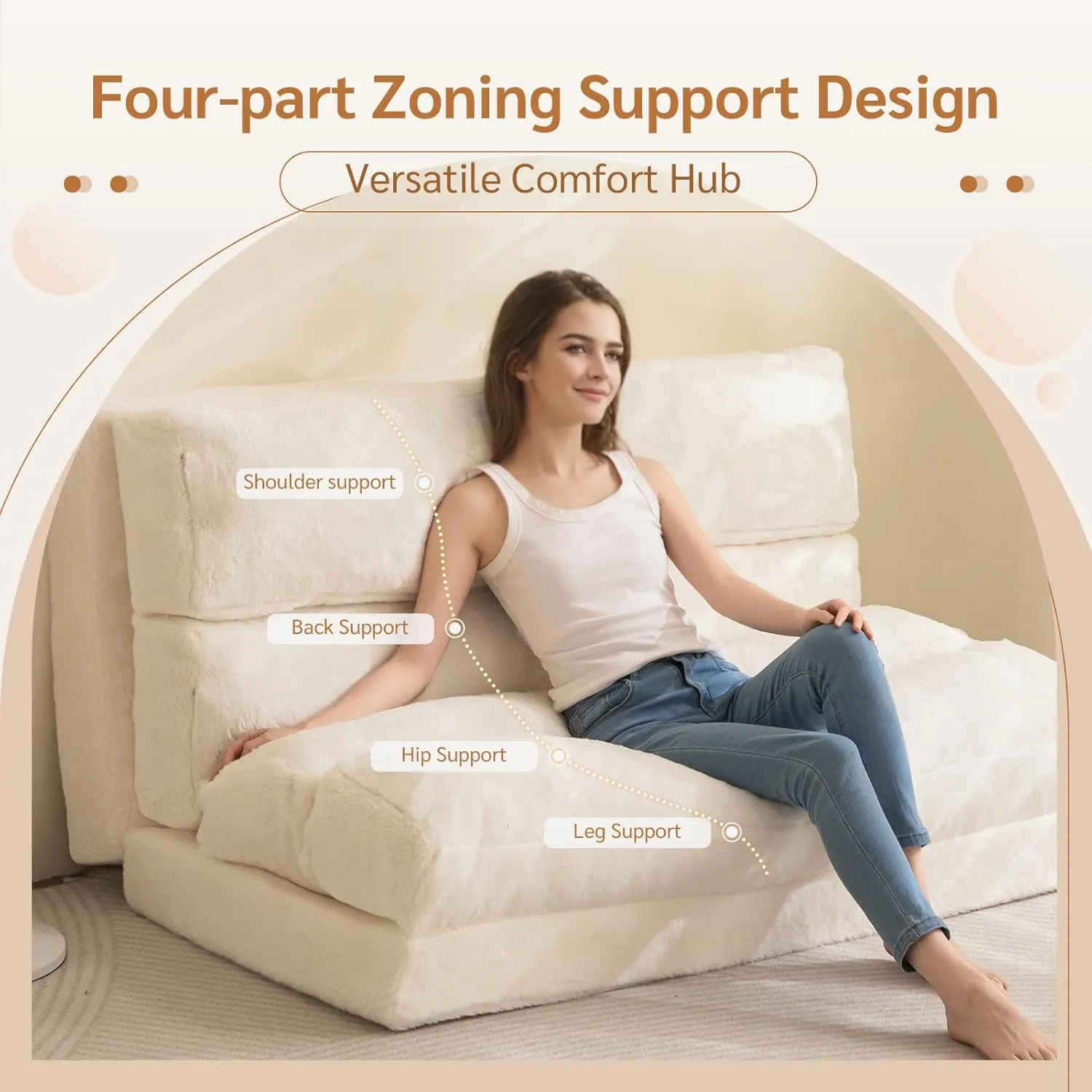BYBYME Bean Bag Bed Folding Sofa Bed, Extra Wider Fold Full Floor Mattress for Adults with Washable Soft Faux Fur Cover, Floor Couch for Bedroom Living Room