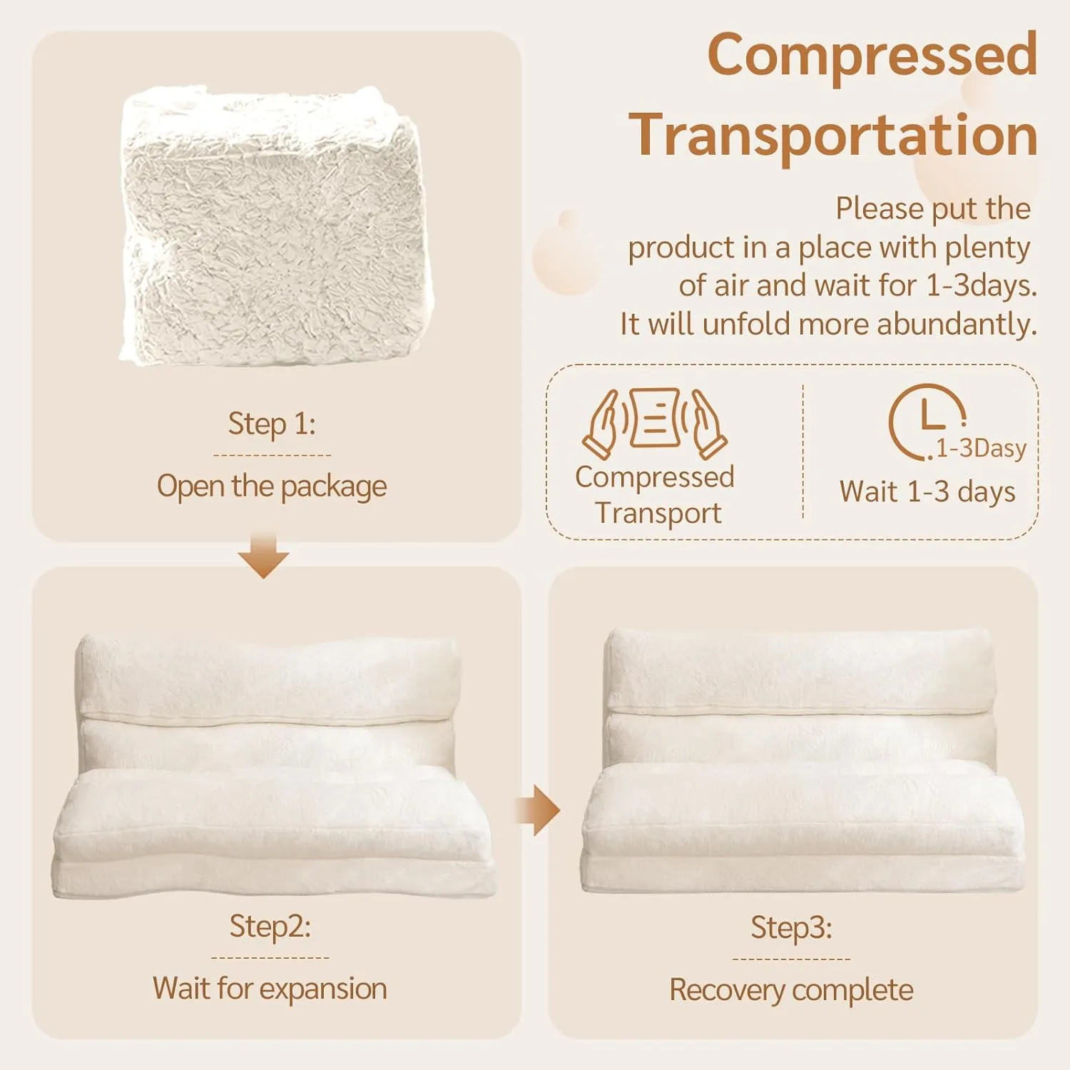 BYBYME Bean Bag Bed Folding Sofa Bed, Extra Wider Fold Full Floor Mattress for Adults with Washable Soft Faux Fur Cover, Floor Couch for Bedroom Living Room