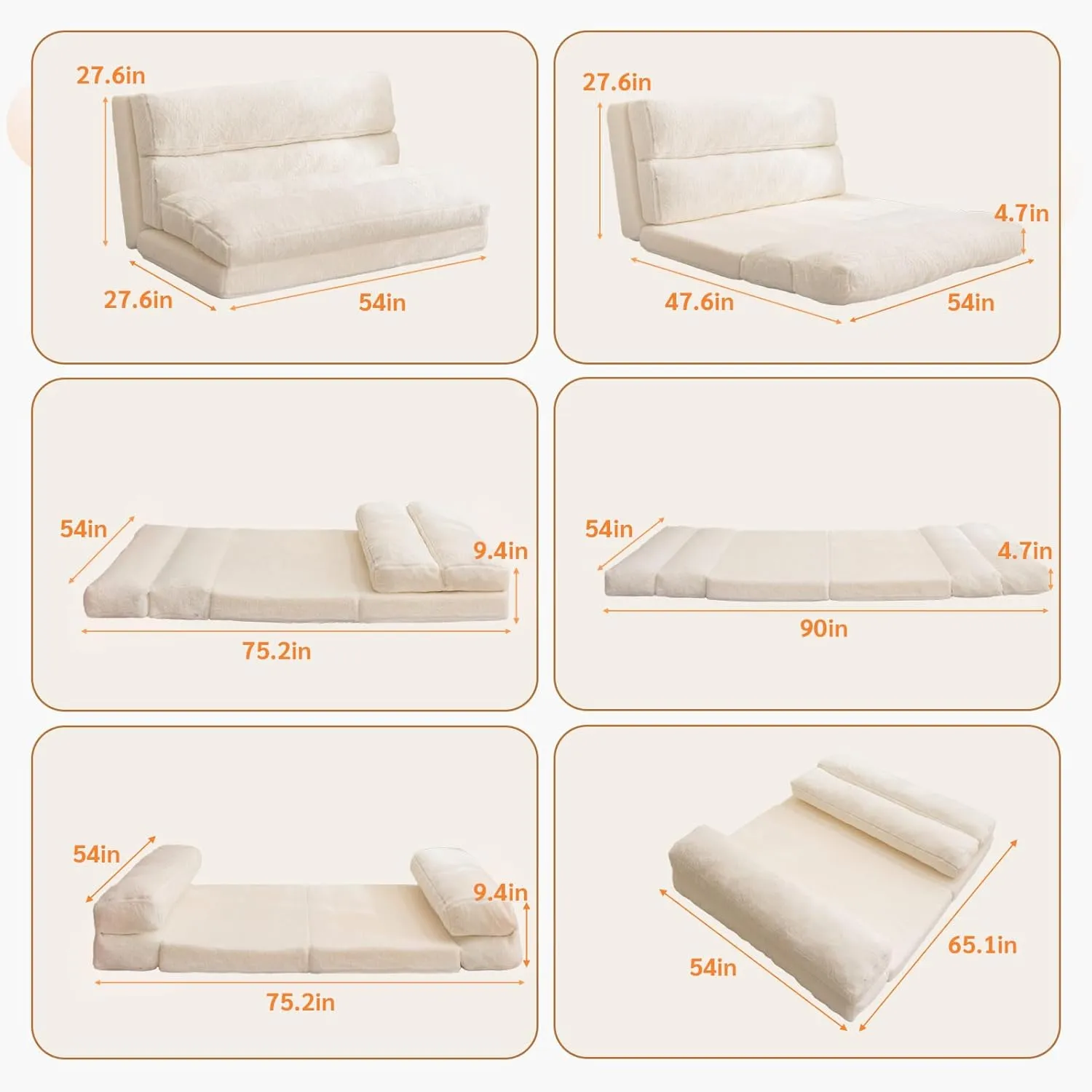 BYBYME Bean Bag Bed Folding Sofa Bed, Extra Wider Fold Full Floor Mattress for Adults with Washable Soft Faux Fur Cover, Floor Couch for Bedroom Living Room