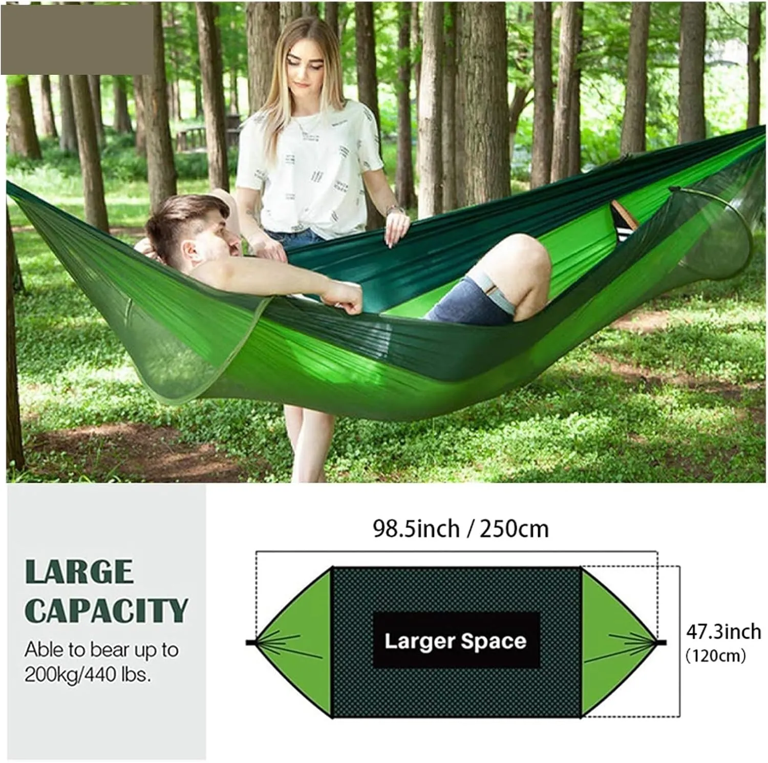 Camp Quick Open Camping Hammock with Mosquito Net Lightweight Portable Parachute Nylon Double Hammock Backpacking Survival Travel Strong, Black