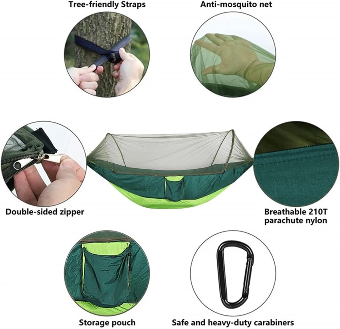 Camp Quick Open Camping Hammock with Mosquito Net Lightweight Portable Parachute Nylon Double Hammock Backpacking Survival Travel Strong, Black