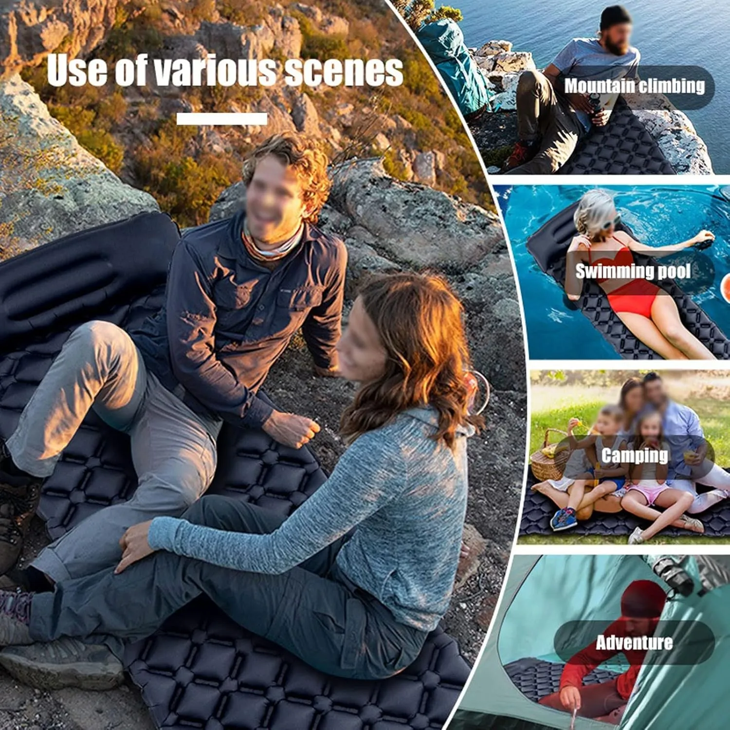 Camping Blankets Outdoor Camping Sleeping Pad Inflatable Mattress with Pillows Ultralight Air Mat Built-in Inflator Pump Travel Hiking(Black)
