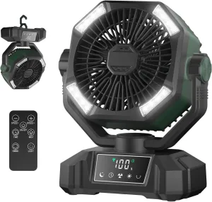 Camping Fan Rechargeble - Portable Battery Powered Fan 20000mAh with LED Lantern Light, Oscillating Tent Fan with Remote, USB Output, Dual Motor, Camping Fans for Tents, Travel, Home (Forest Green)
