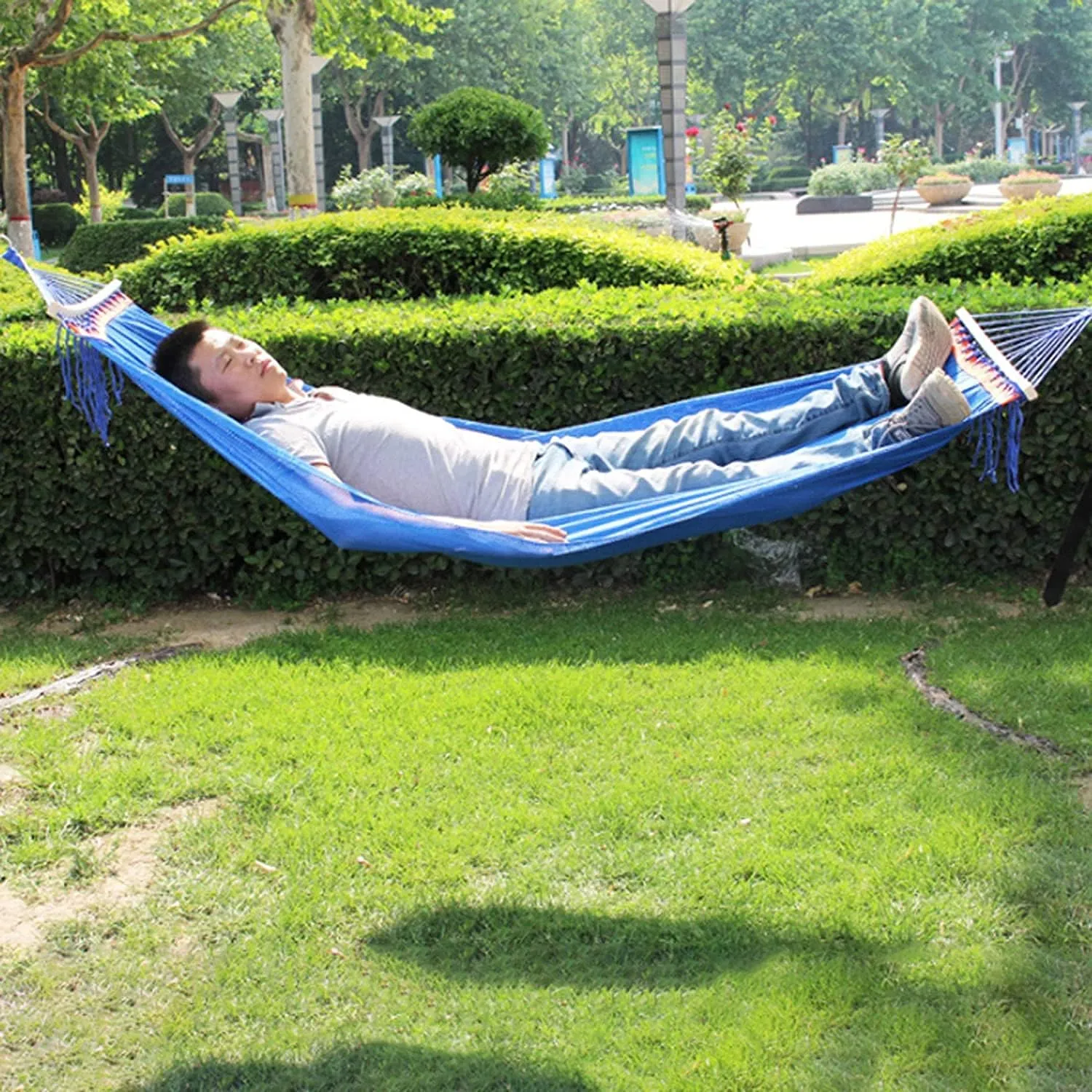 Camping Hammock Bed Hanging Camping Hammock Breathable Casual Mesh Lightweight Nylon Camping for Indoor Outdoor Travel Hiking Beach Hammock Swing (Color : Blue)