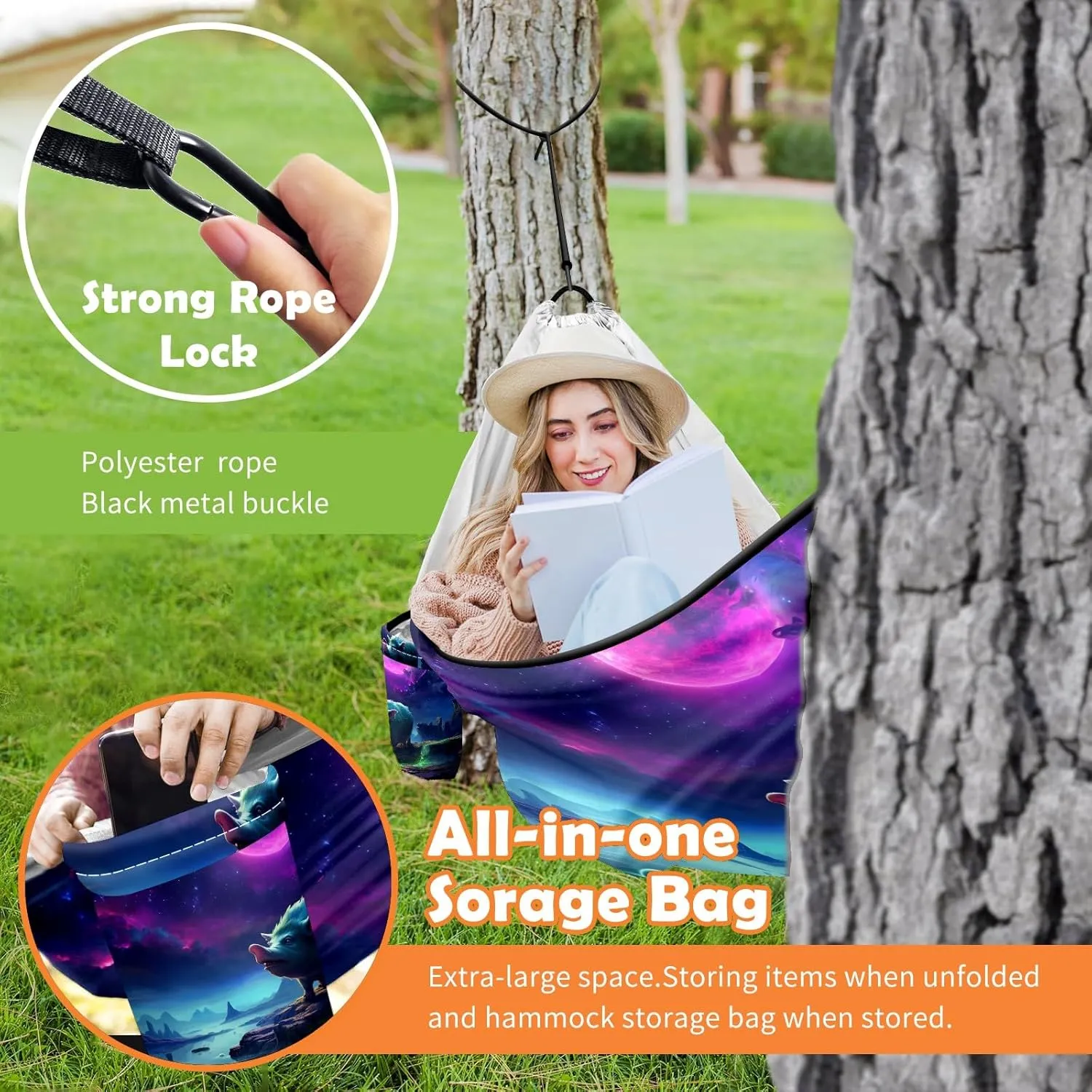Camping Hammock Double & Single Portable Hammocks with 2 Tree Straps, Great for Hiking,Backpacking,Hunting,Outdoor,Beach,Camping, Pig (32)