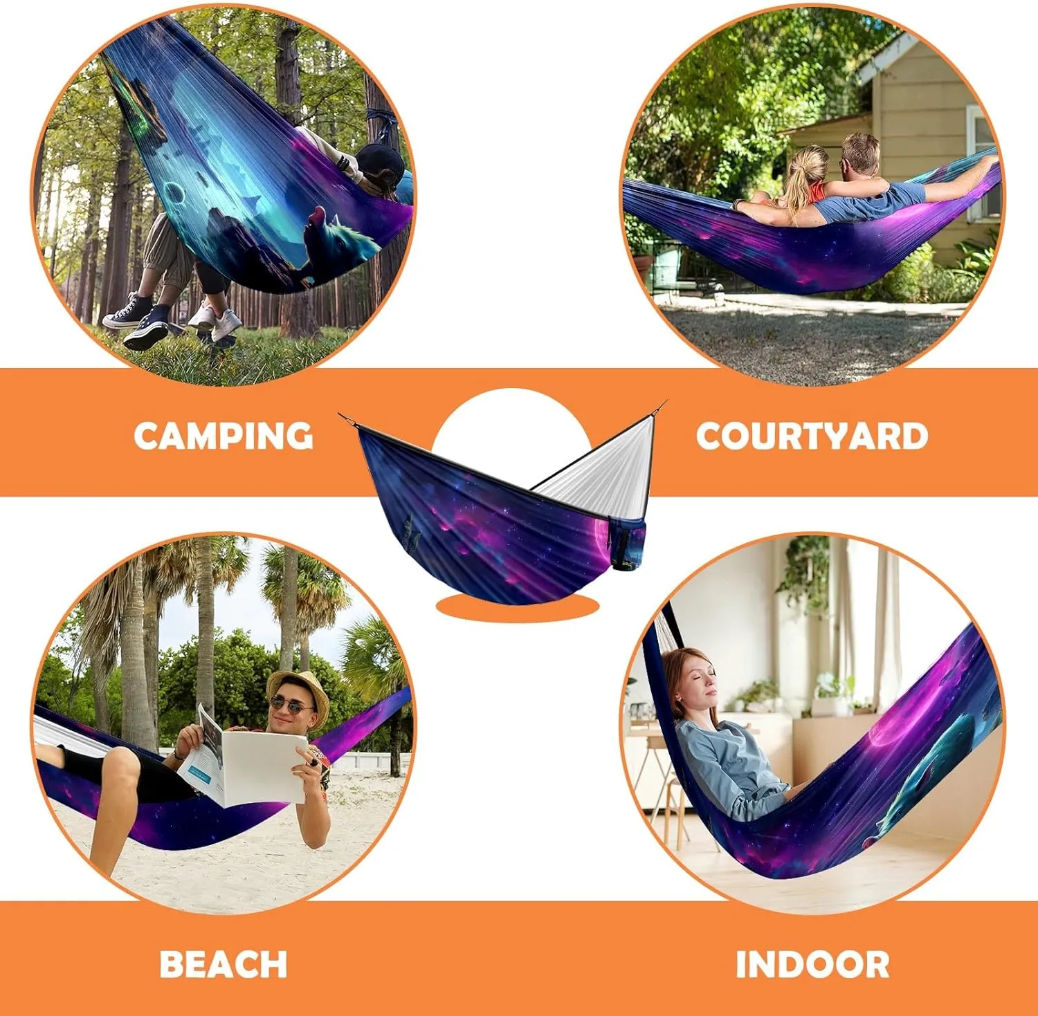 Camping Hammock Double & Single Portable Hammocks with 2 Tree Straps, Great for Hiking,Backpacking,Hunting,Outdoor,Beach,Camping, Pig (32)