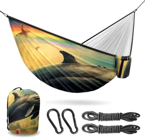 Camping Hammock Double & Single Portable Hammocks with 2 Tree Straps, Great for Hiking,Backpacking,Hunting,Outdoor,Beach,Camping, Whale (42)
