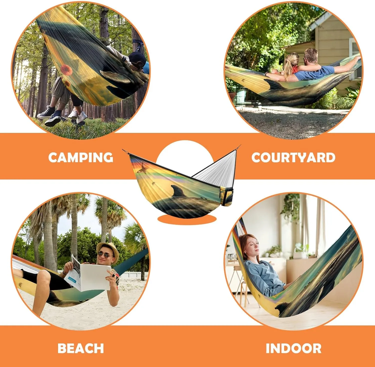 Camping Hammock Double & Single Portable Hammocks with 2 Tree Straps, Great for Hiking,Backpacking,Hunting,Outdoor,Beach,Camping, Whale (42)