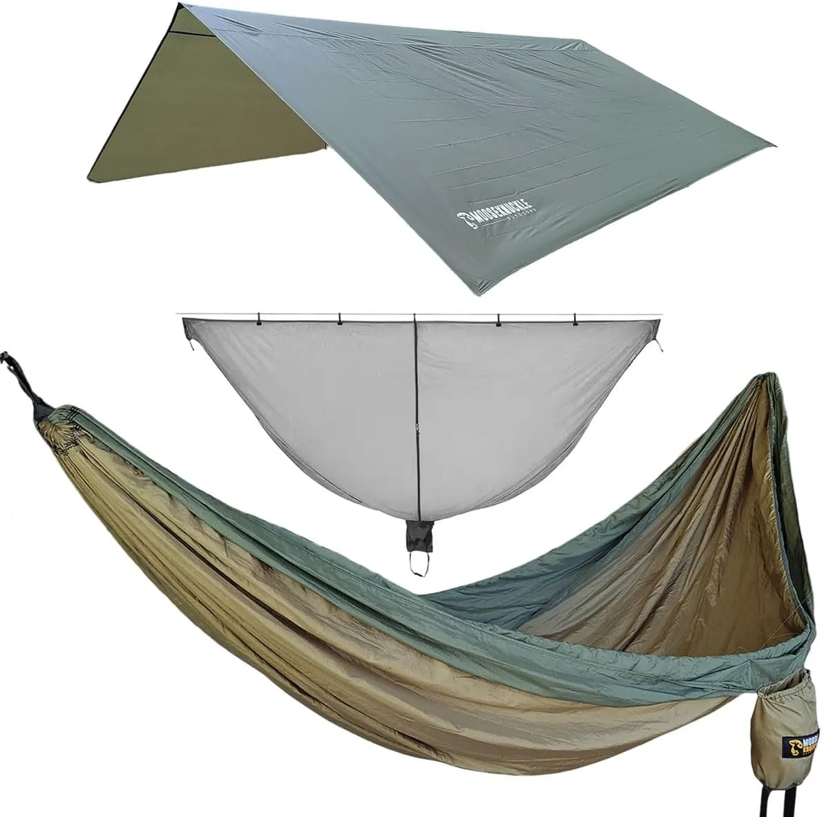 Camping Hammock Kit - XL Double Hammock with Rain Fly Tarp and Mosquito Net - 11ft Extra Long Hammock - 11ft x 11ft Hammock Camping Tarp - Lightweight Hammock Bug Net (Green)