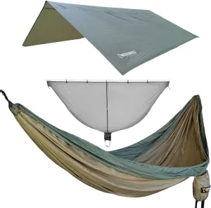 Camping Hammock Kit - XL Double Hammock with Rain Fly Tarp and Mosquito Net - 11ft Extra Long Hammock - 11ft x 11ft Hammock Camping Tarp - Lightweight Hammock Bug Net (Green)