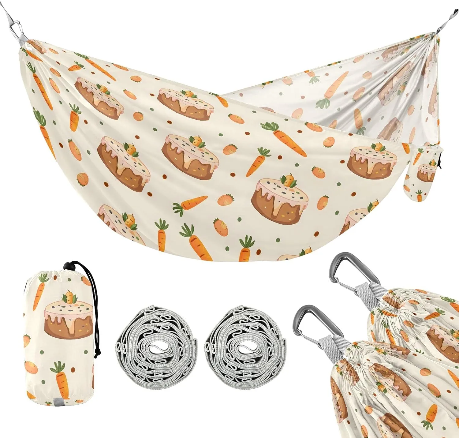 Camping Hammock Outdoor Hammocks for Outside Cake Carrot Beach Trees Portable Lightweight with Pockets Tree Straps Indoor