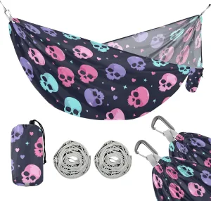 Camping Hammock Outdoor Hammocks for Outside Cute Skull Head Beach Trees Portable Lightweight with Pockets Tree Straps Indoor