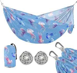 Camping Hammock Outdoor Hammocks for Outside Jellyfish Blue Beach Trees Portable Lightweight with Pockets Tree Straps Indoor