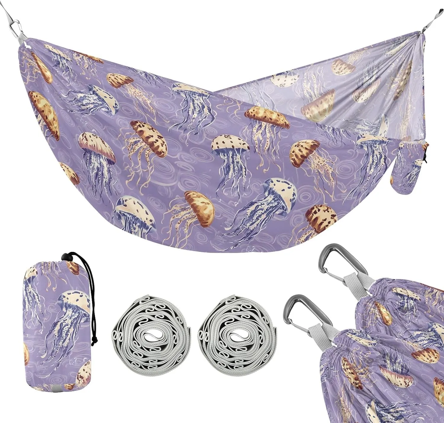 Camping Hammock Outdoor Hammocks for Outside Jellyfish Violet Beach Trees Portable Lightweight with Pockets Tree Straps Indoor