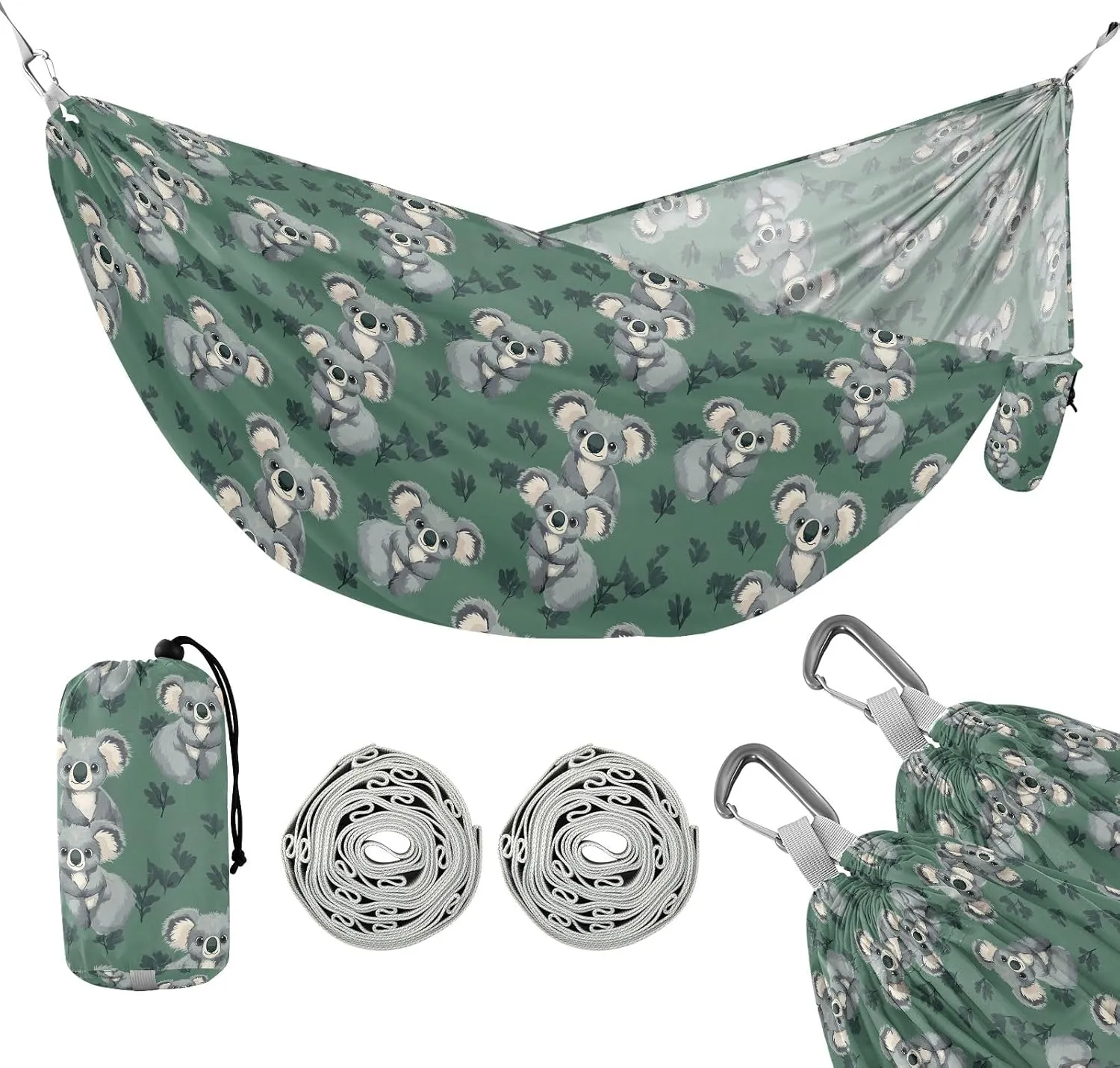 Camping Hammock Outdoor Hammocks for Outside Koala Dark Green Beach Trees Portable Lightweight with Pockets Tree Straps Indoor