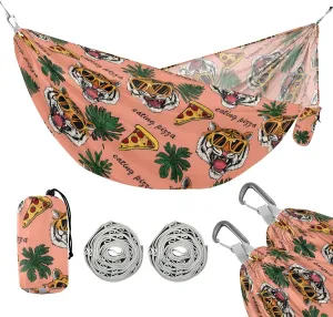 Camping Hammock Outdoor Hammocks for Outside Tiger Pizza Beach Trees Portable Lightweight with Pockets Tree Straps Indoor Small