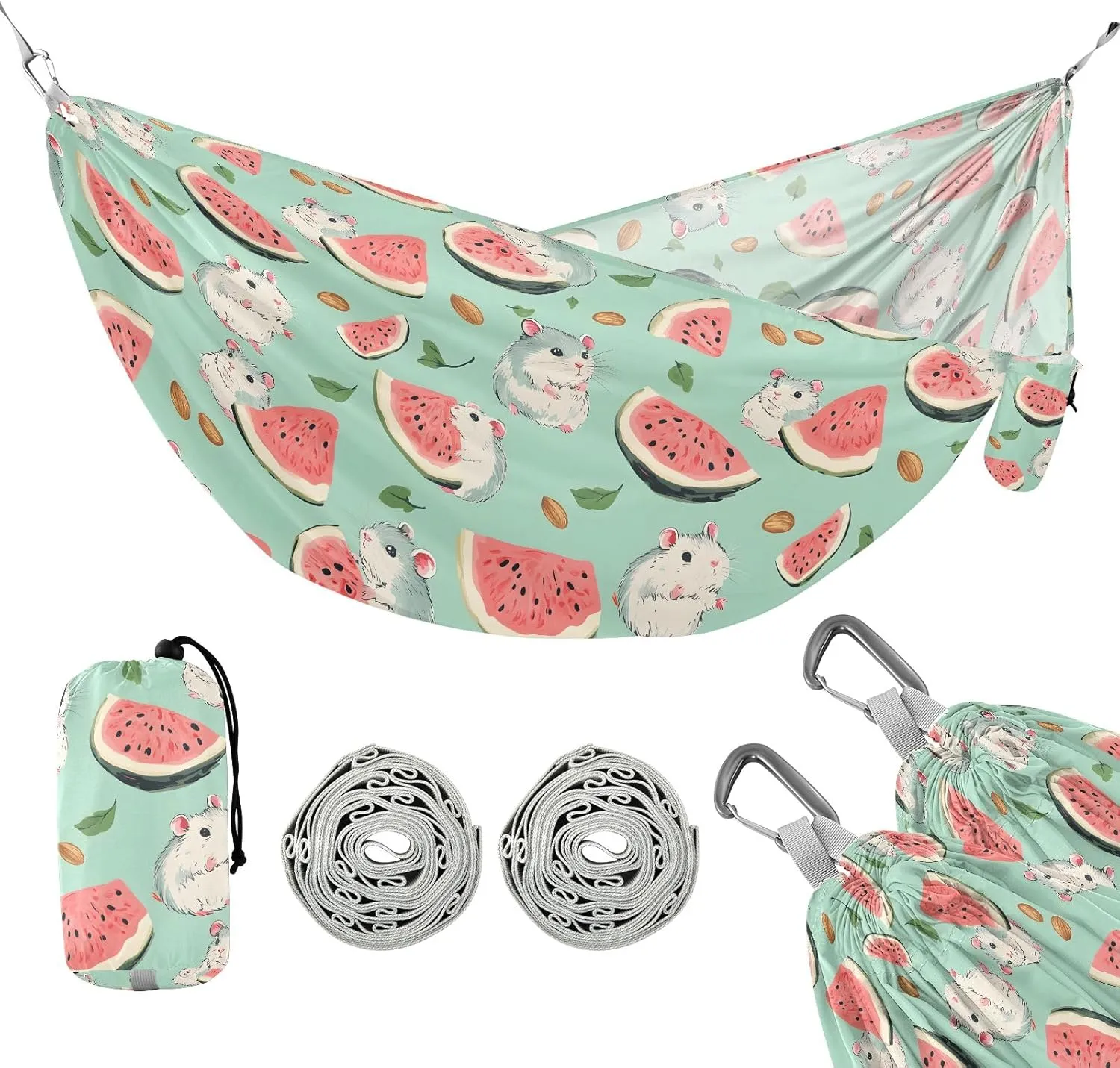 Camping Hammock Outdoor Hammocks for Outside Watermelon Hamster Beach Trees Portable Lightweight with Pockets Tree Straps Indoor