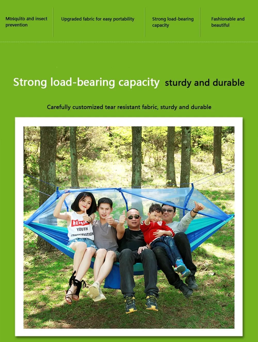 Camping Hammock -Portable Hammock，Insect and Mosquito nets, Multi-Person Load Bearing，Ultralight Nylon Camping Air Tent (Blue (White Net))