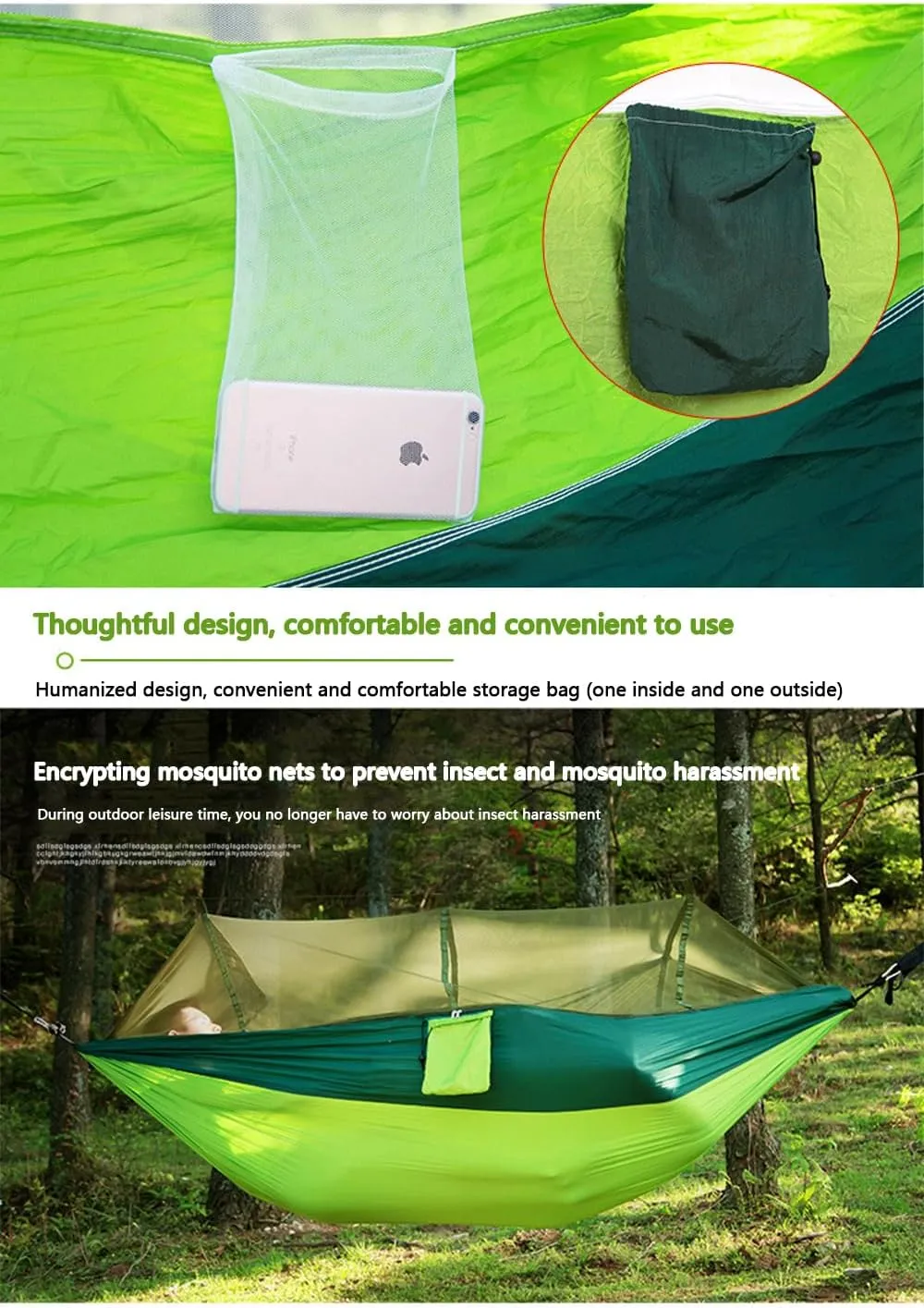 Camping Hammock -Portable Hammock，Insect and Mosquito nets, Multi-Person Load Bearing，Ultralight Nylon Camping Air Tent (Blue (White Net))