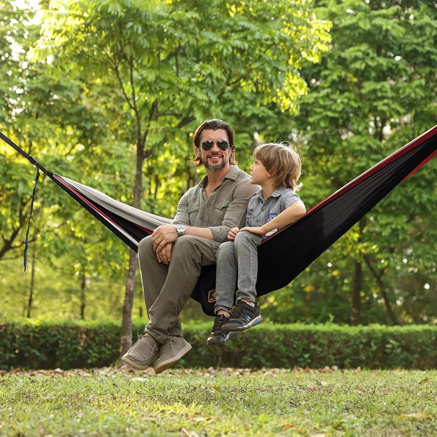 Camping Hammock, Portable Hammocks with Mosquito Net,Lightweight Nylon Parachute Hammock with 10ft Tree Straps,Camping Gear Must Haves for Travel Hiking Backpacking Beach Patio-Black&Red