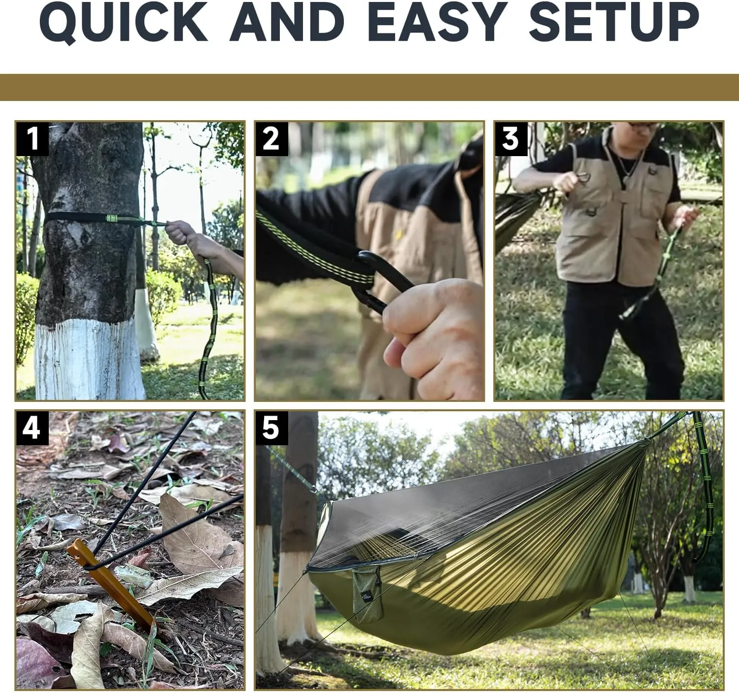 Camping Hammock with Mosquito Net and Ridge Rope, Extra Large for 2 Person, Lightweight Hanging Hammocks Tree Straps, All-in-one Fast Open Hammock for Outside, Hiking, and Travel