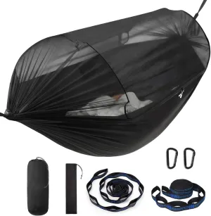 Camping Hammock with Mosquito Net – Lightweight & Portable Double/Single Hammock with House-Like Net, Easy Setup for Hiking, Backpacking, and Outdoor Sleeping
