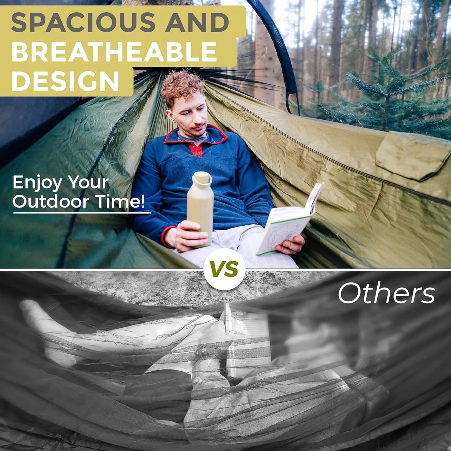 Camping Hammock with Mosquito Net – Lightweight & Portable Double/Single Hammock with House-Like Net, Easy Setup for Hiking, Backpacking, and Outdoor Sleeping