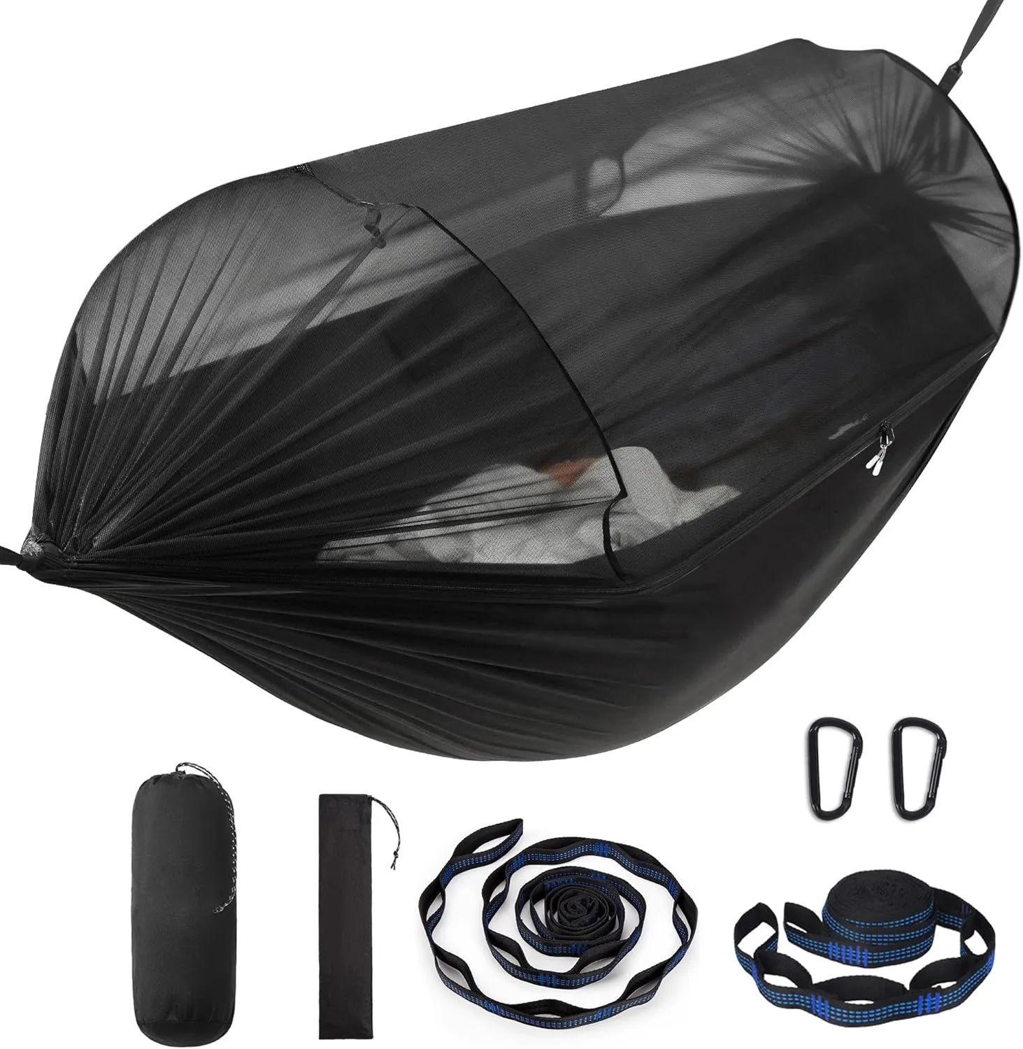Camping Hammock with Mosquito Net – Lightweight & Portable Double/Single Hammock with House-Like Net, Easy Setup for Hiking, Backpacking, and Outdoor Sleeping