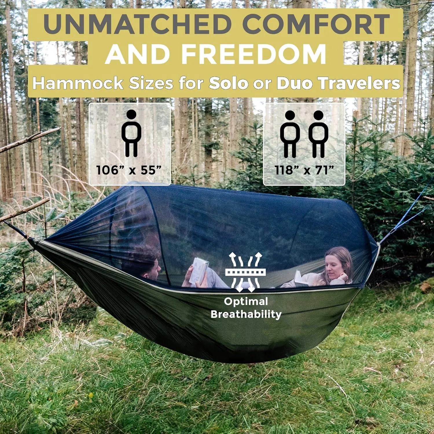 Camping Hammock with Mosquito Net – Lightweight & Portable Double/Single Hammock with House-Like Net, Easy Setup for Hiking, Backpacking, and Outdoor Sleeping