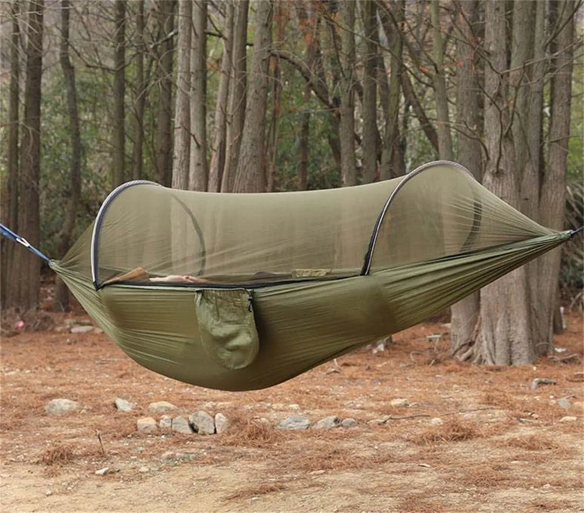 Camping Hammock with Mosquito Net, Travel Lightweight with Tree Straps & Solid D-Shape Carabiners for Backyard, Garden, Patio, Hiking