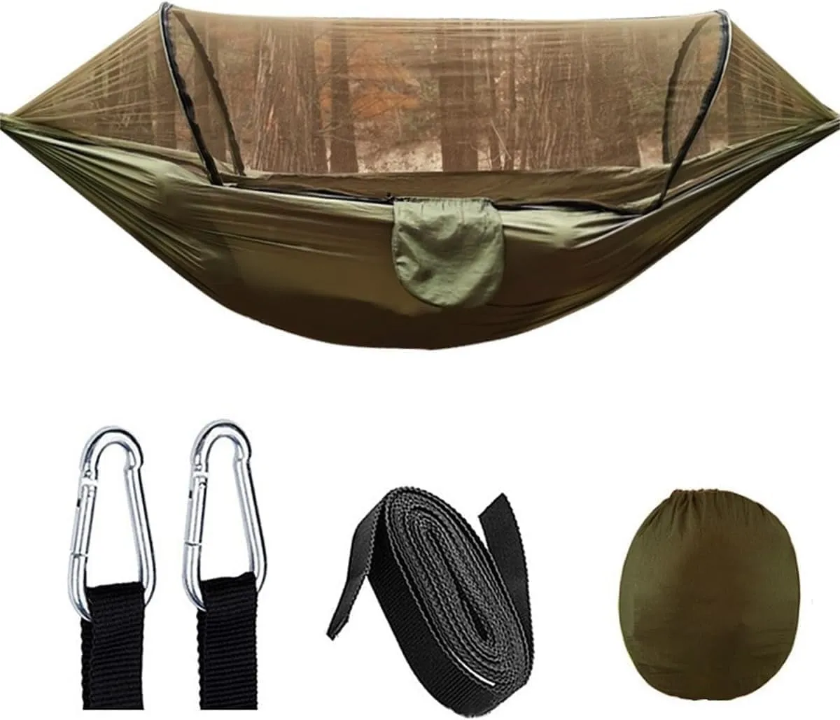 Camping Hammock with Mosquito Net, Travel Lightweight with Tree Straps & Solid D-Shape Carabiners for Backyard, Garden, Patio, Hiking