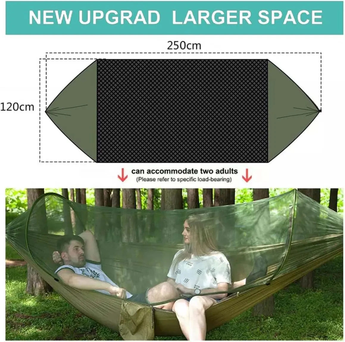 Camping Hammock with Mosquito Net, Travel Lightweight with Tree Straps & Solid D-Shape Carabiners for Backyard, Garden, Patio, Hiking
