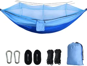 Camping Hammock with Mosquito Net,Double Camping Hammock,Ultralight Portable Nylon Parachute Hammock Backpacking Travel Blue 260x140cm