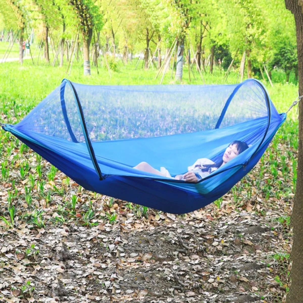 Camping Hammock with Net, Hammock Tent Strong Load Bearing Capacity, Portable Hammock Camping Breathable Mosquito Proof, for Outdoor Use(Green,260 * 140cm)