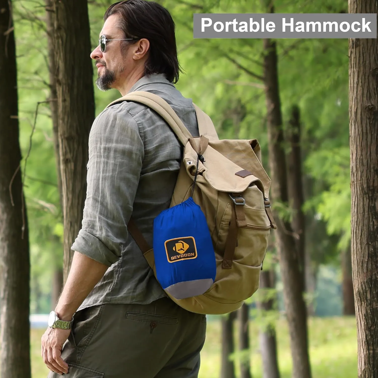 Camping Hammock with Net,Travel Portable Lightweight Hammocks with Tree Straps and Solid D-Shape Carabiners,Parachute Nylon Hammock for Outsides Backpacking Beach Backyard Patio Hiking Blue & Grey